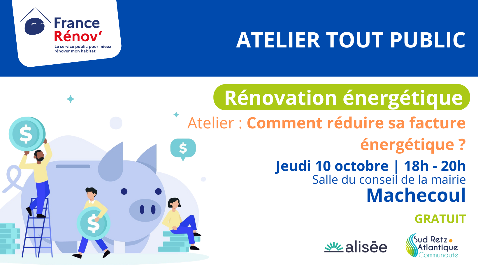 Atelier "comment réduire sa facture énergétique" 10 octobre 2024 à 18h à Machecoul